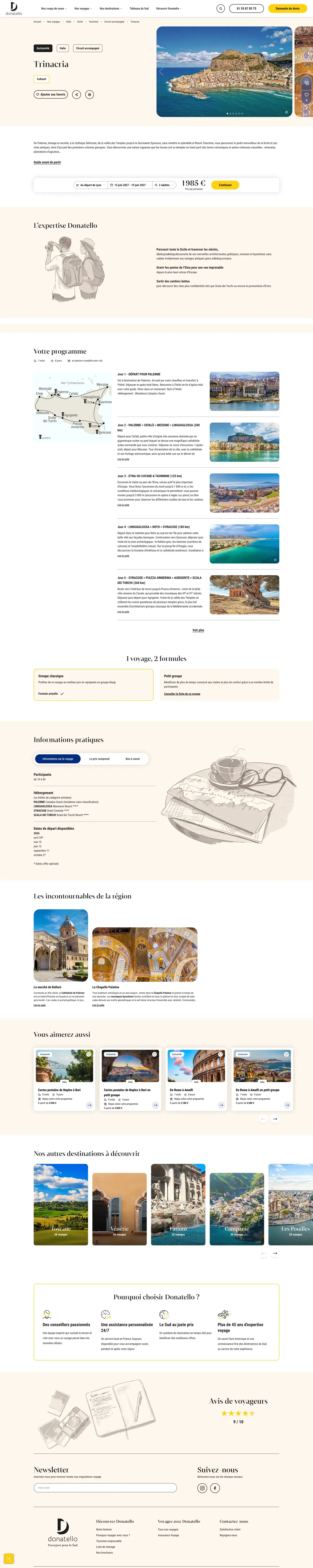 Fiche du circuit Trinacria sur Donatello.fr avec programme, informations pratiques et voyages associés